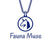 A dark blue pendant necklace featuring a stylized horse head inside a circle, with the text 'Fauna Muse' written below in a matching dark blue font on a plain white background.