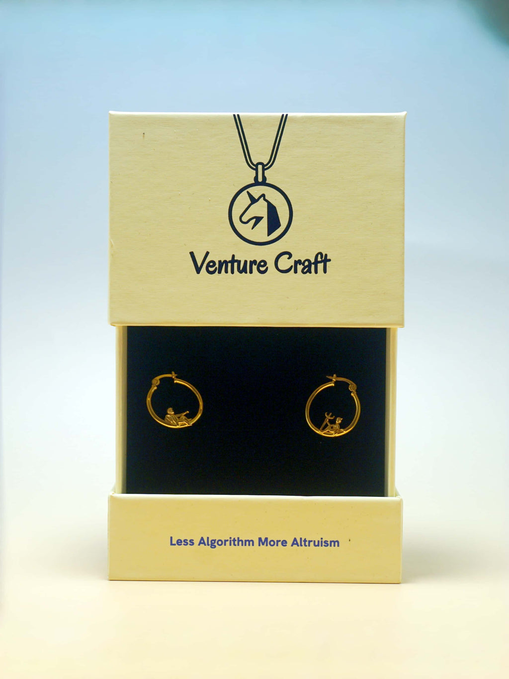 Jewelry set in Venture Craft packaging with necklace and earrings.