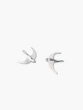 Silver bird earrings on a white background