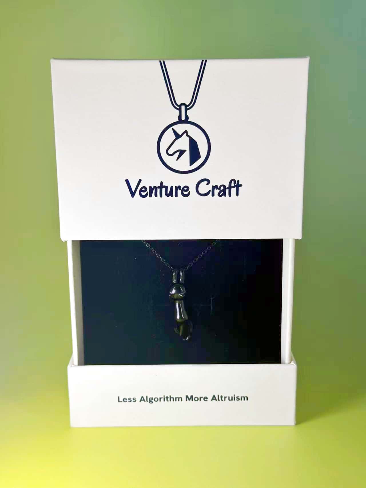 The black cat necklace beautifully presented in a Venture Craft branded gift box, perfect for gifting