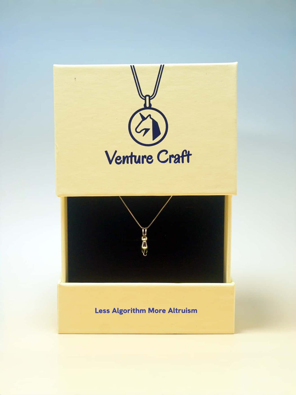 Necklace in a 'Venture Craft' gift box with a blue gradient background