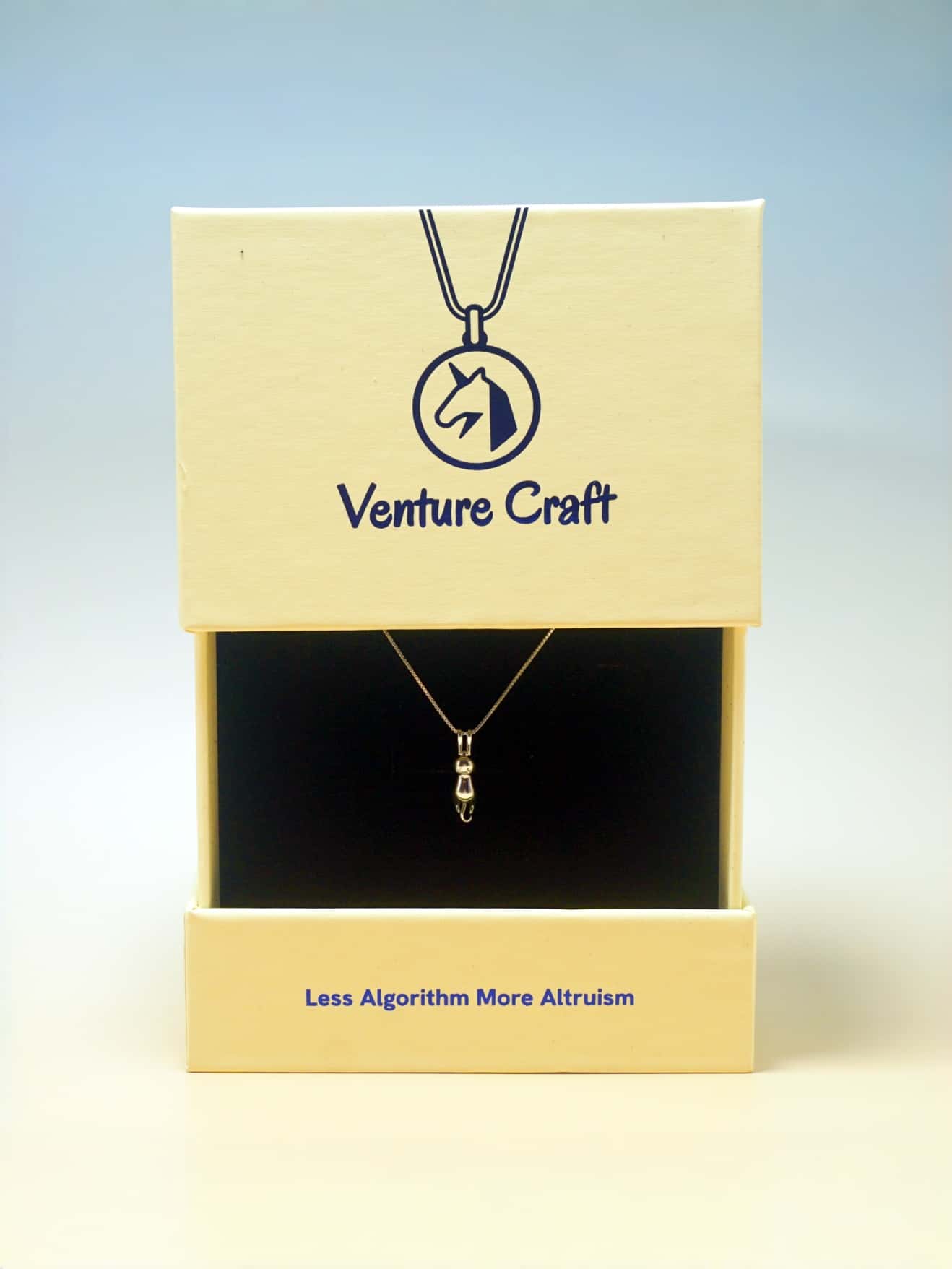 Necklace in a 'Venture Craft' gift box with a blue gradient background