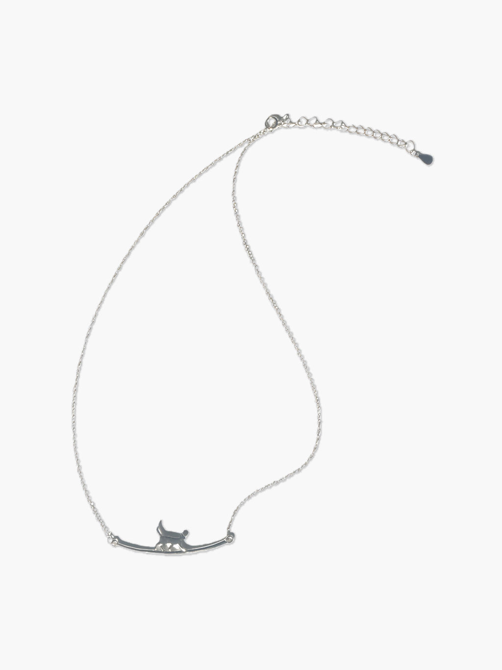 sterling silver necklace with a cat pendant on a white background