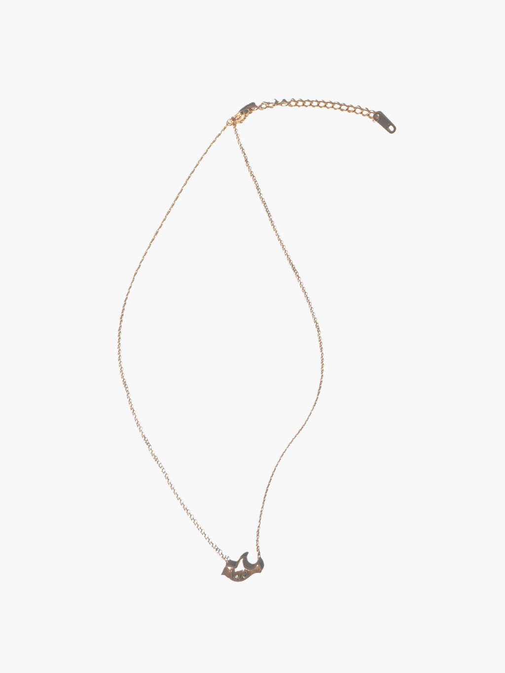 Gold necklace with a small dove-shaped pendant on a white background