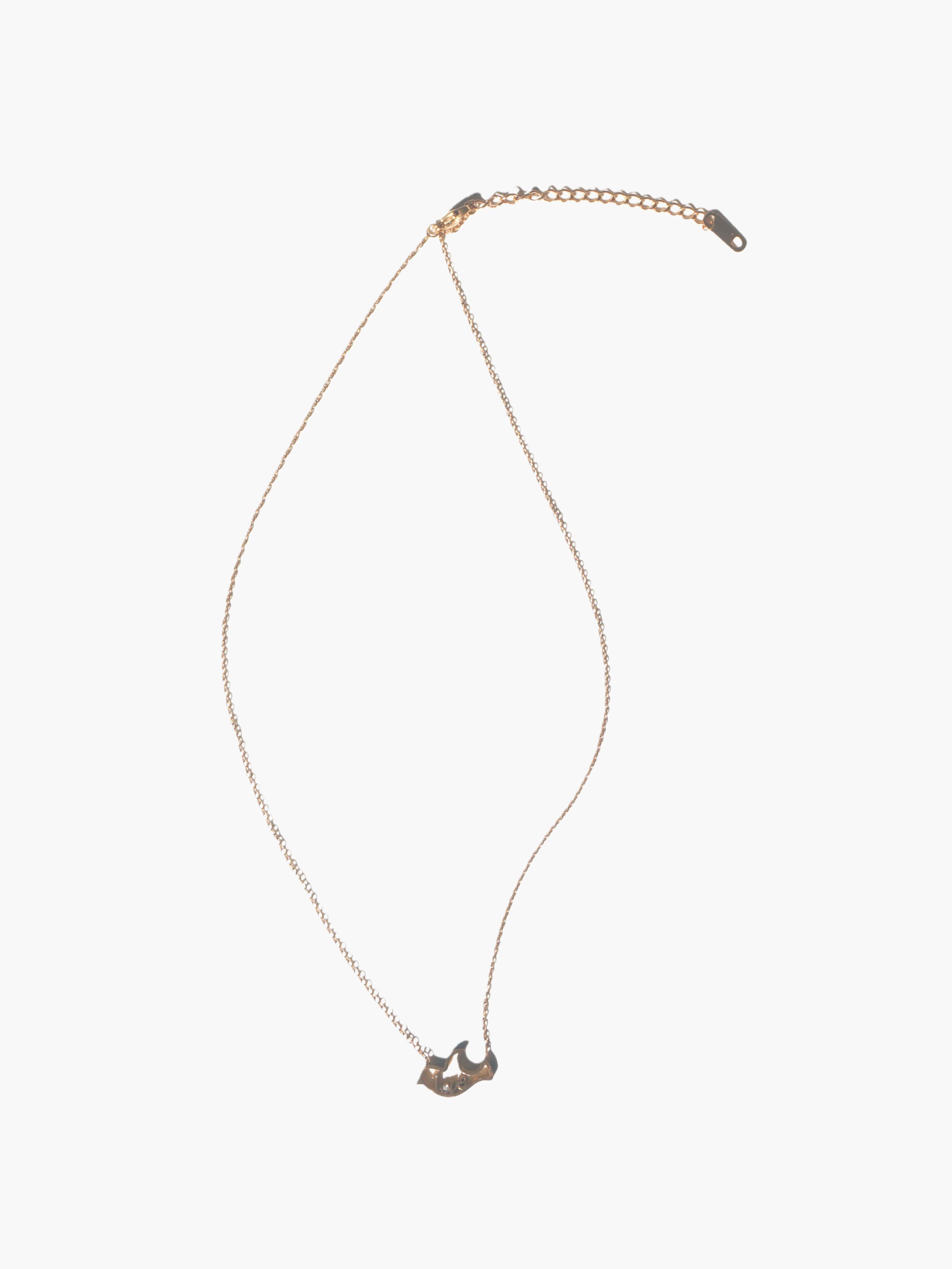 Gold necklace with a small dove-shaped pendant on a white background
