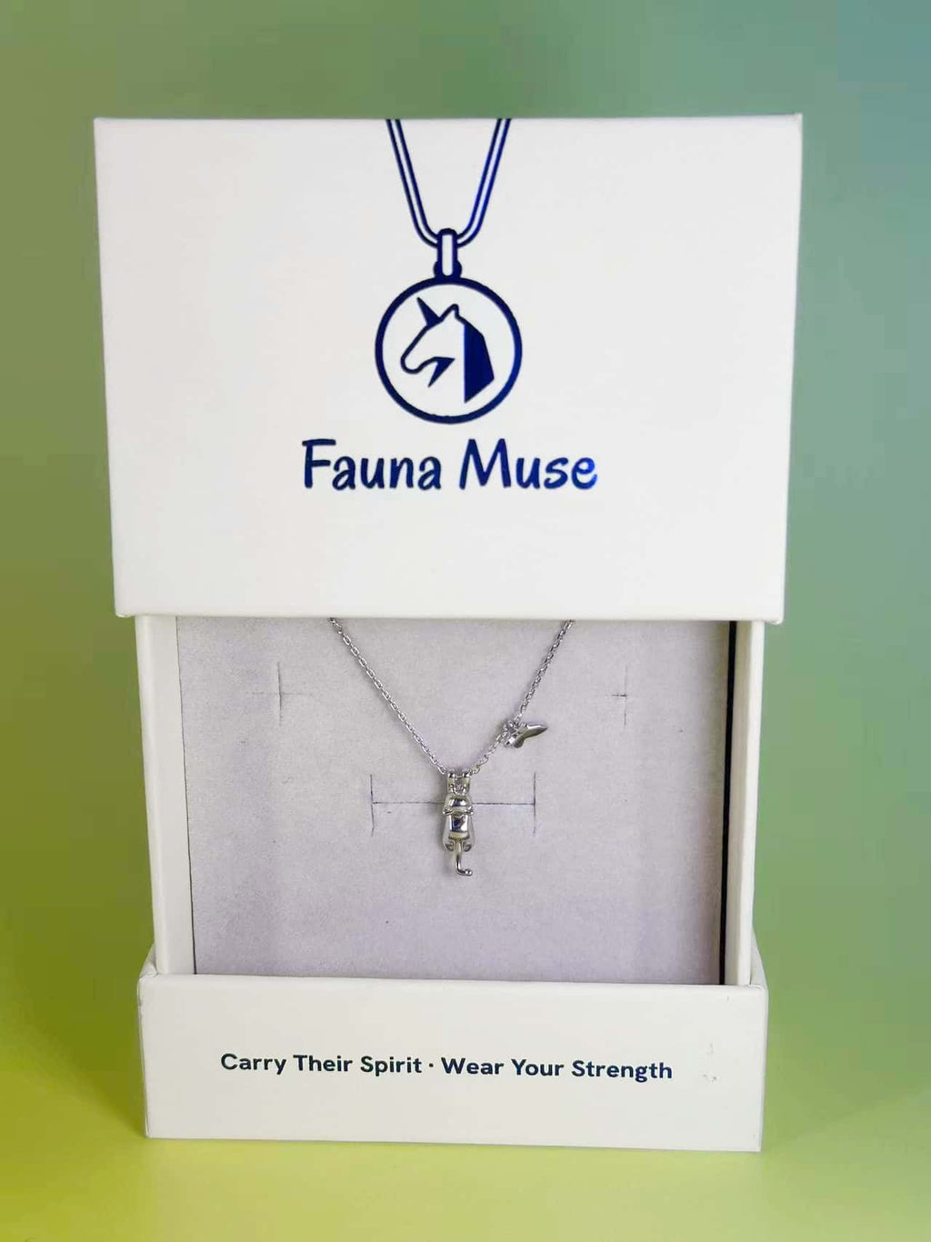 Fauna Muse branded luxury gift box packaging displaying the S925 cat necklace sterling silver, ready as a thoughtful gift for cat lovers