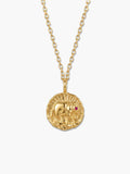 Venture Craft vintage coin style 18K gold elephant pendant necklace with a detailed elephant engraving and a red zircon eye