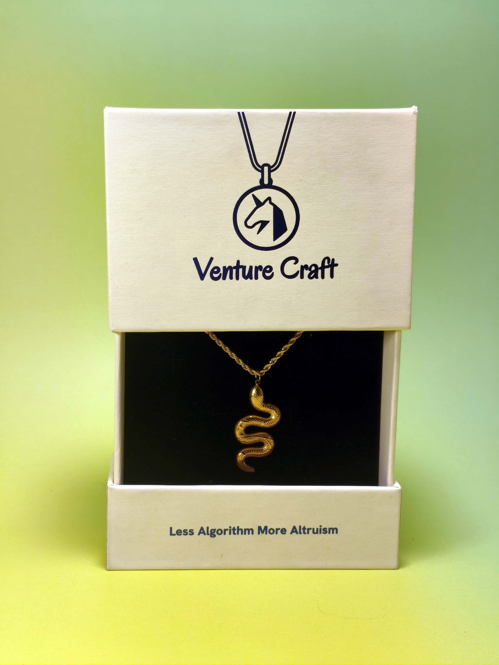 gold snake necklace in the Venture Craft gif box