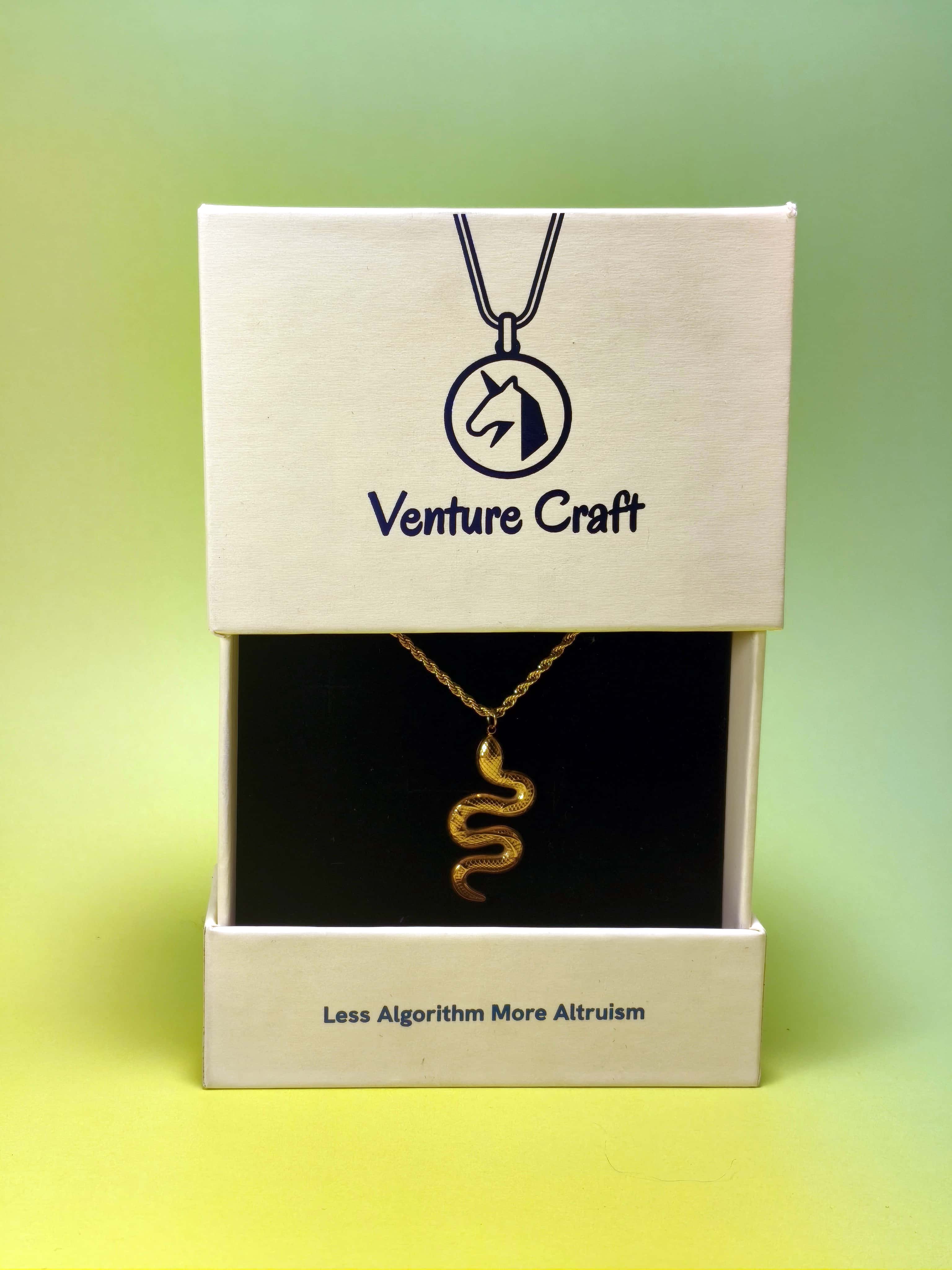 gold snake necklace in the Venture Craft gif box