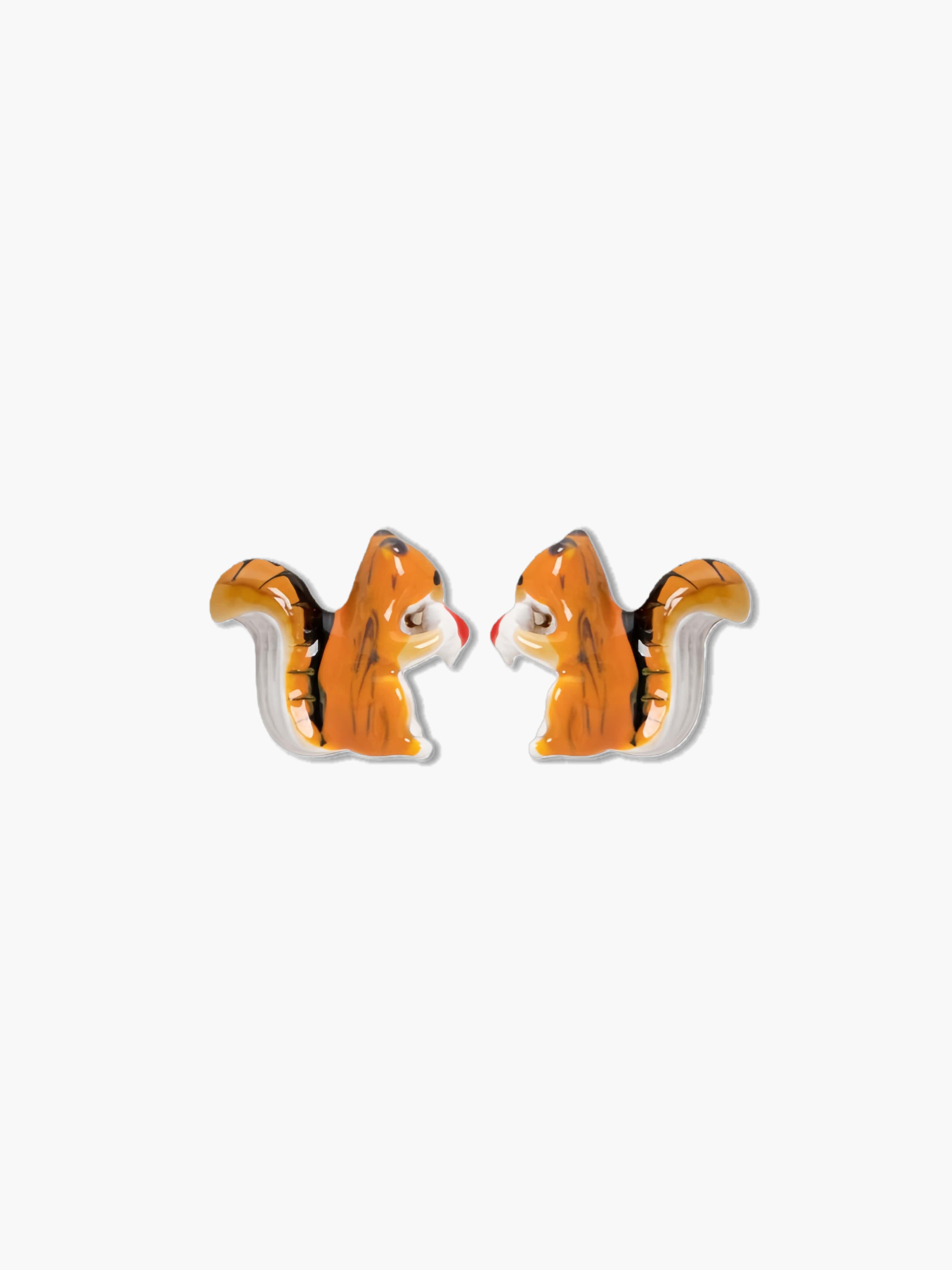 Squirrel earrings on a white background