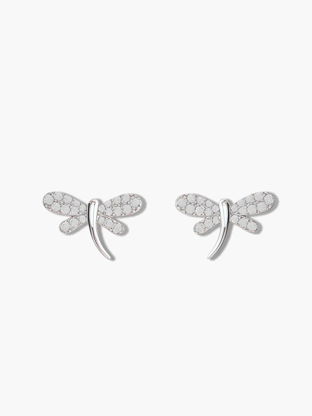 Front view of elegant S925 sterling silver dragonfly earrings featuring sparkling zircon wings.