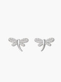 Front view of elegant S925 sterling silver dragonfly earrings featuring sparkling zircon wings.