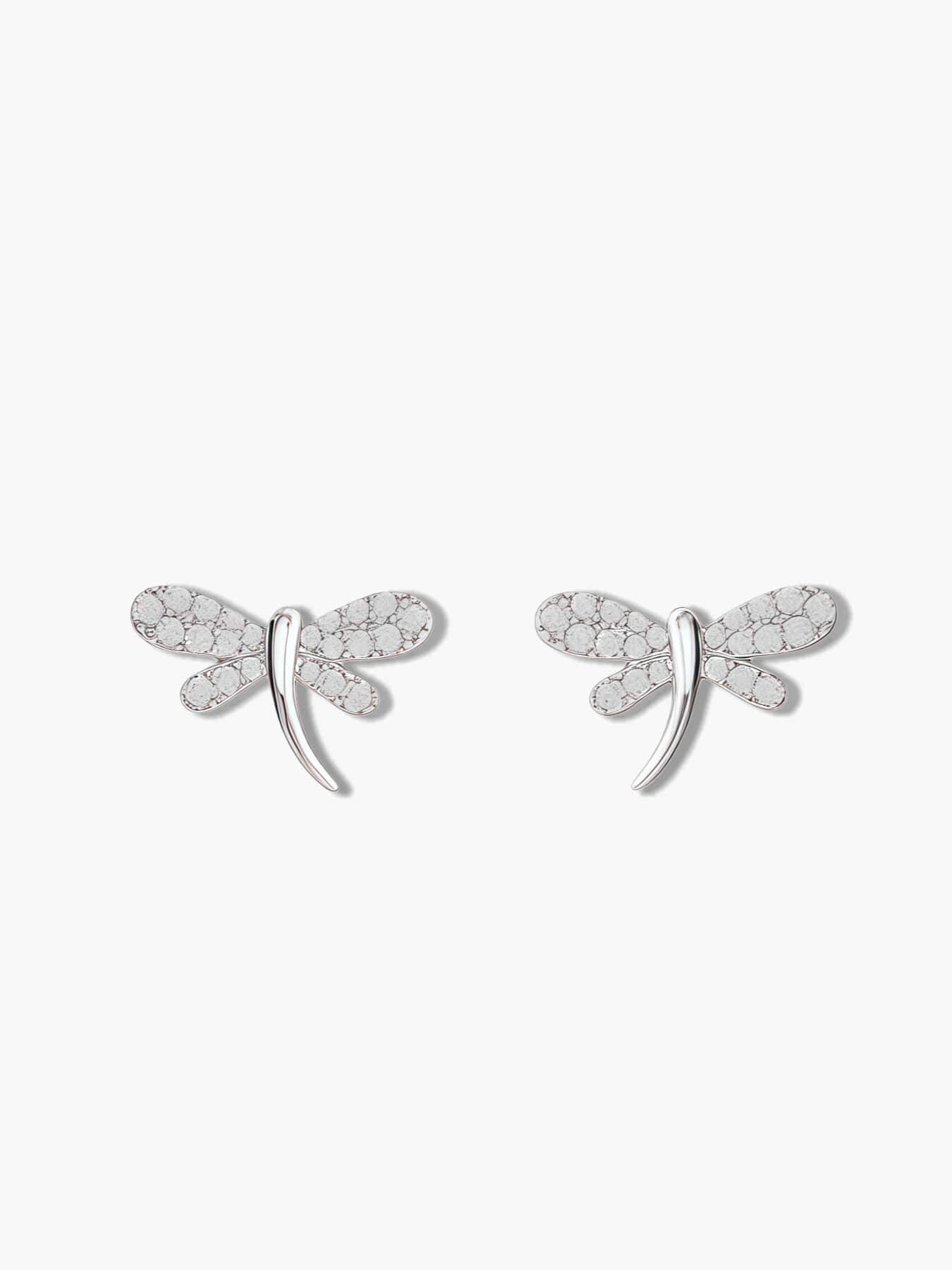 Front view of elegant S925 sterling silver dragonfly earrings featuring sparkling zircon wings.