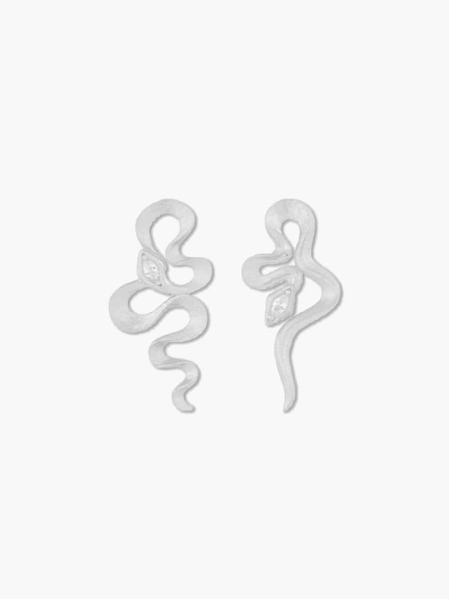 sterling silver snake earrings on a white background