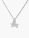Front detailed view of the premium S925 sterling silver unicorn necklace pendant, highlighting the intricate wing and horn textures