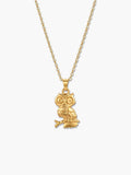 Venture Craft 18K gold plated owl necklace with a detailed owl pendant resting on a branch, displayed against a clean white background