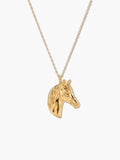 Front vertical view of the Venture Craft 18K gold horse necklace showcasing the detailed horse head pendant against a clean white background