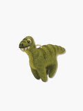 Green wool felt oranment dinosaur on a white background