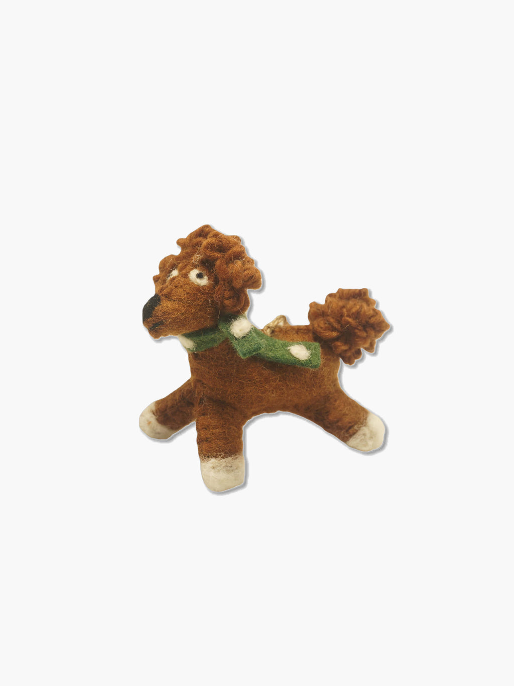 Brown dog wool felt ornament on a white background
