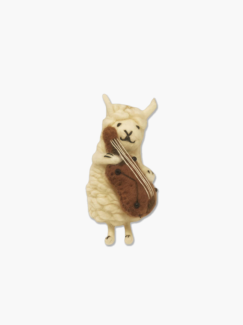 wool felt ornament sheep with violin on a white background